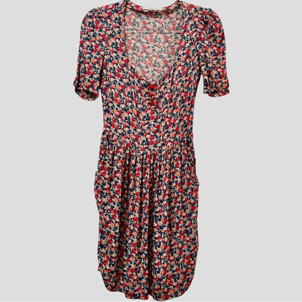 Sessun Blue / Red‎ Poppy Floral Short Sleeve Shirt Mini Dress Size XS